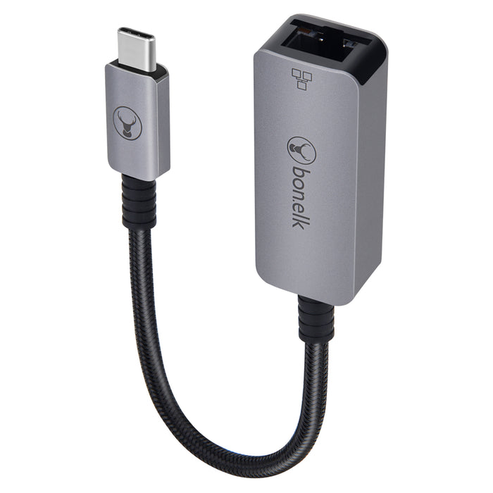 Bonelk Long-Life USB-C to Gigabit Ethernet Adapter 15cm - Space Grey ELK-80027-R 9352850004143