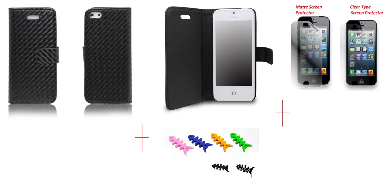 Iphone 5 Carbon Fibre Leather + Screen Protector