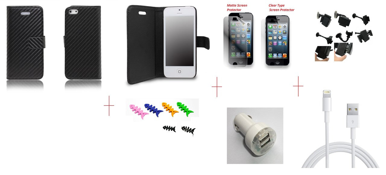 Iphone 5 Carbon Case Car Kit Charger USB PC Cable