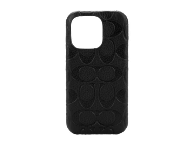Coach Apple iPhone 14 Pro Max 6.7" Leather Slim Wrap MagSafe Case - Black Emboss Signature