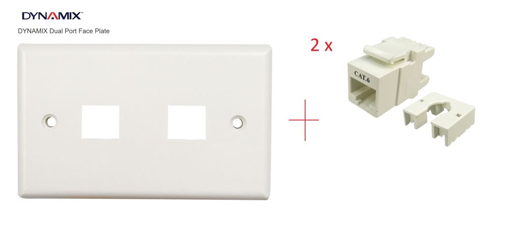 DYNAMIX Dual Port Face Plate for 110 / Keystone Jacks / RJ45 / RJ-45 + 2 x Jack FP-110-DUAL + (2X) FP-C6-007