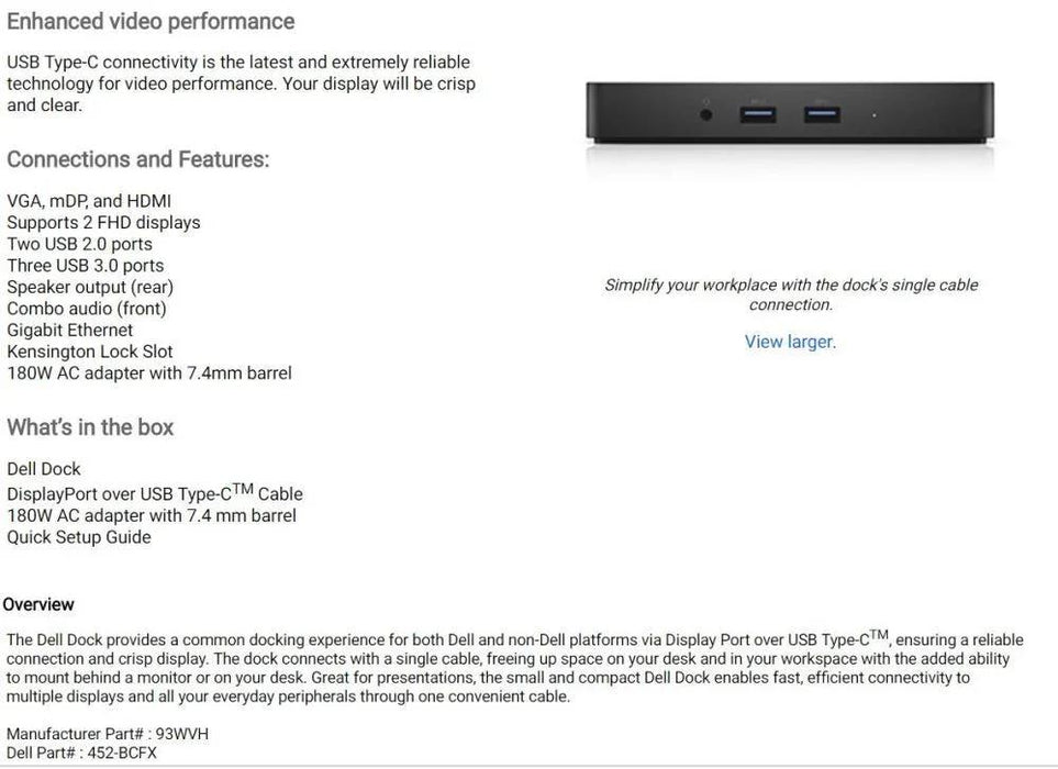 Dell USB-C WD15 Dock Docking Station 452-BCFX - LX2001 - Homewares, Outdoor, Phone Accessories, Cases, Speakers, Headphones + More -