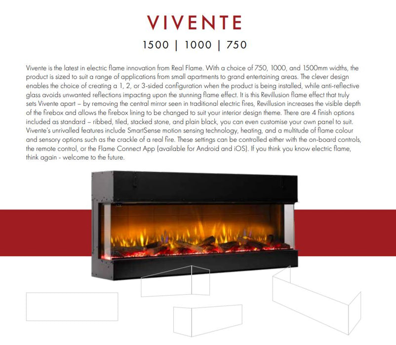 Real Flame Vivente 1000 1/2/3 Side Electric Fire VVT100-AU
