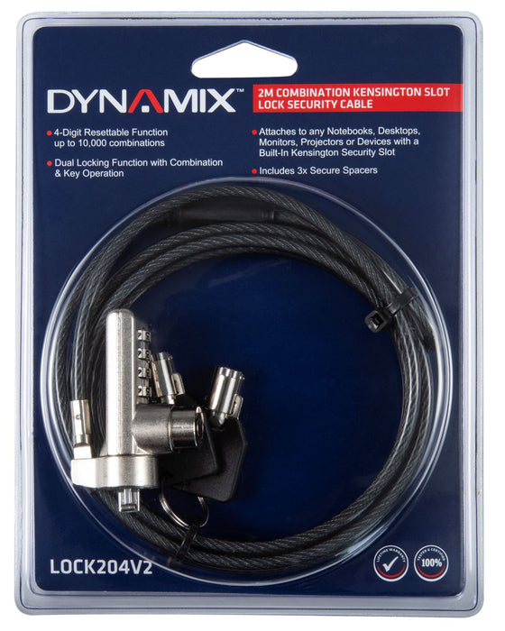 Dynamix 2m Locking Security Cable w/ Kensington Security Slot LOCK204V2