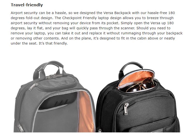 EVERKI Versa 2 Premium Travel Friendly 15' Laptop Backpack - Black EKP127B