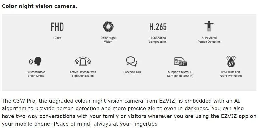 EZVIZ C3W PRO 2MP Outdoor WiFi Smart Home Camera with Colour Night Vision. 2.8mm - LX2001 - Homewares, Outdoor, Phone Accessories, Cases, Speakers, Headphones + More -