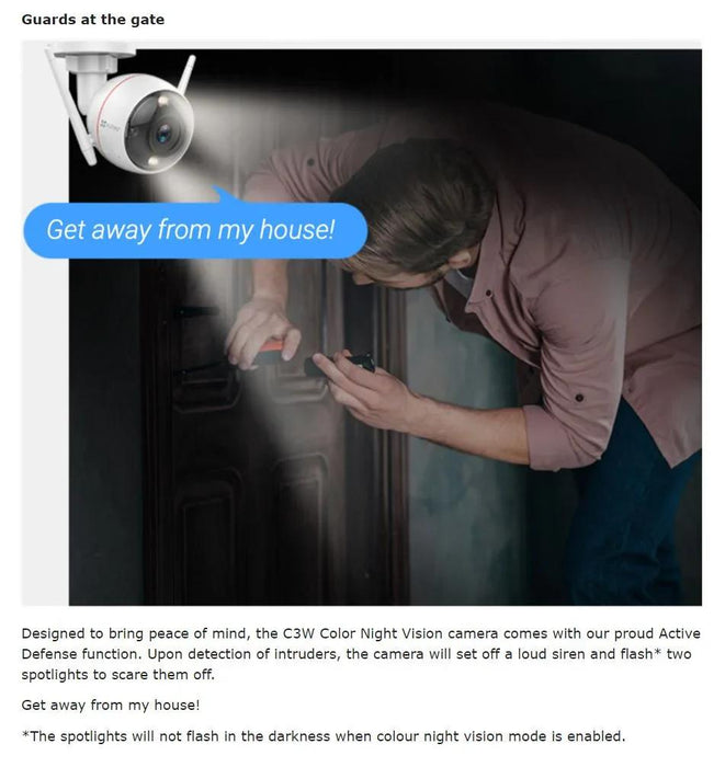 EZVIZ C3W PRO 2MP Outdoor WiFi Smart Home Camera with Colour Night Vision. 2.8mm - LX2001 - Homewares, Outdoor, Phone Accessories, Cases, Speakers, Headphones + More -