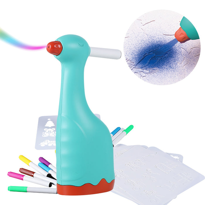 Formula Airbrush Kit Dino For Kids Watercolour Pens And Stencils Aa Battery