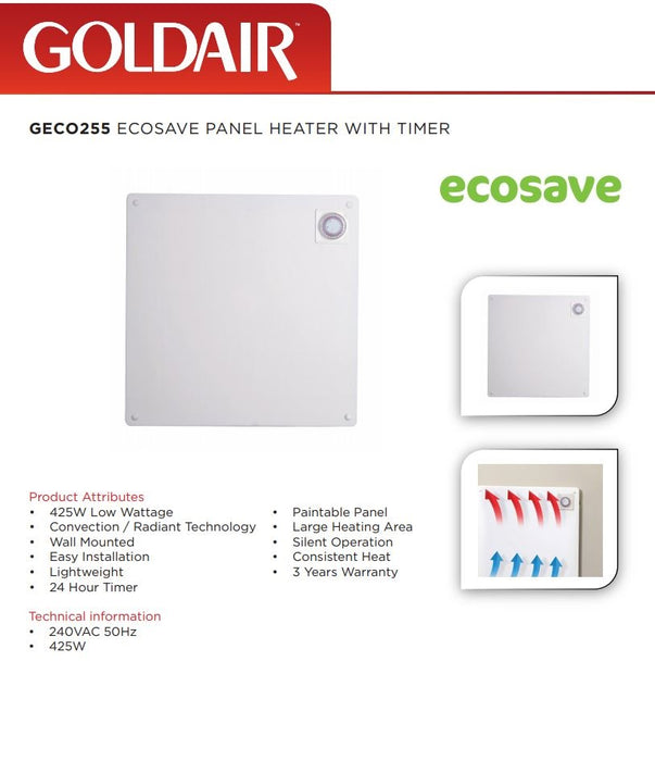 Goldair Ecosave Panel Heater with 24hr Timer GECO255 9420014244589