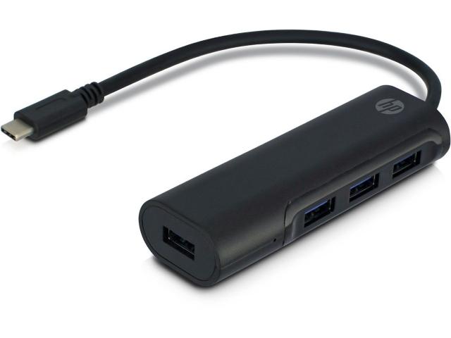 Hewlett Packard USB-C to USB-A 4 Port Hub - Black HP-021 192018097742