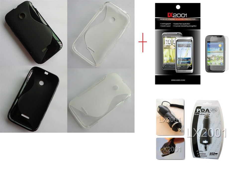 Huawei Ascend Y210 Gel Case Car Charger Screen Protector