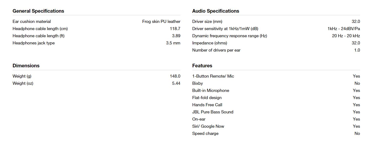JBL Tune 500 Headphones - Black JBLT500BLK 6925281939921