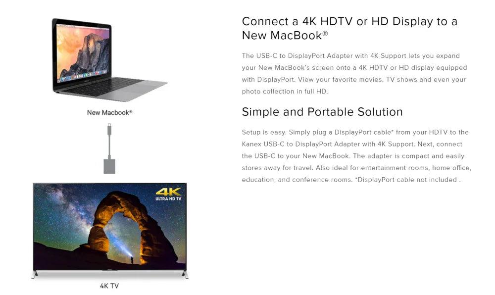 Kanex USB-C to DisplayPort 4K Adapter K181-1016-WT81 - LX2001 - Homewares, Outdoor, Phone Accessories, Cases, Speakers, Headphones + More -