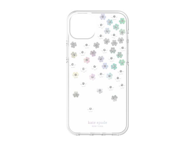 Kate Spade Apple iPhone 14 Plus 6.7" Protective Hardshell Case - Scattered Flowers & Iridescent