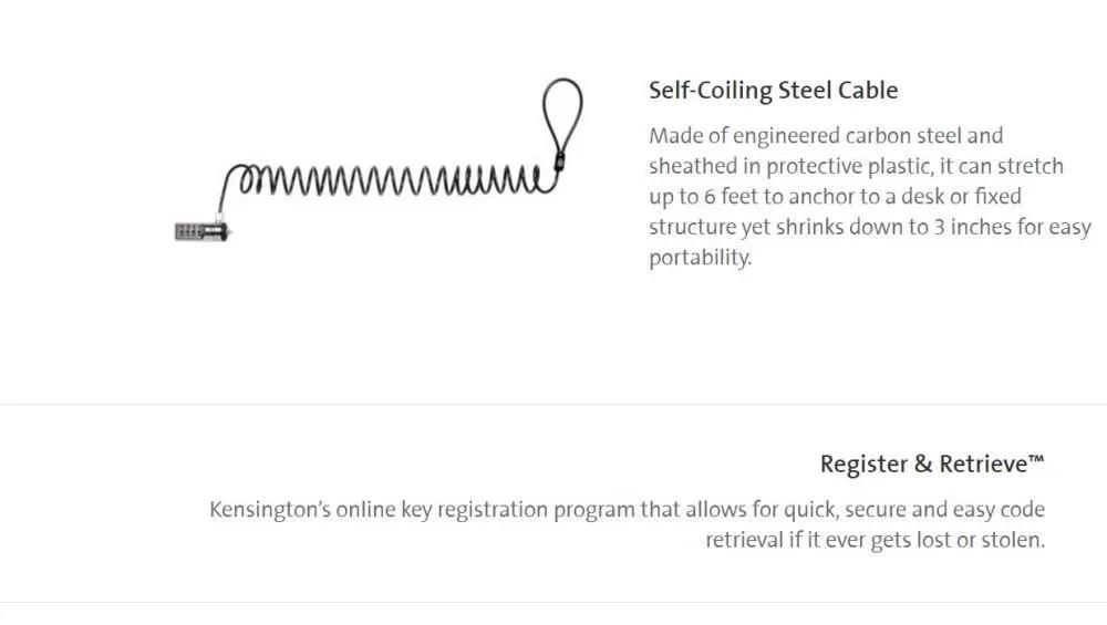 Kensington Portable Laptop Cable Combination Lock - Carbon Steel - 1.83 m 64670 85896646709 - LX2001 - Homewares, Outdoor, Phone Accessories, Cases, Speakers, Headphones + More -