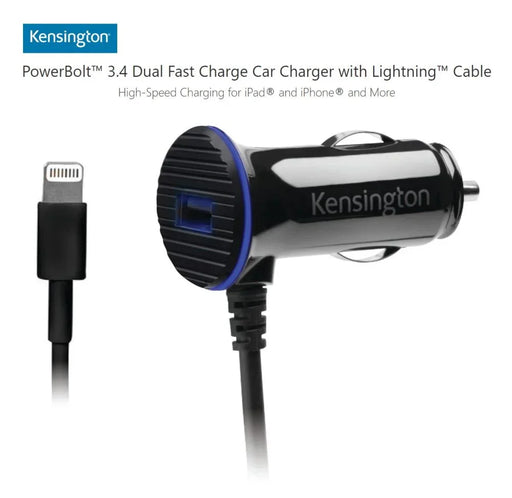 Kensington Powerbolt 3.4 Amp Lightning USB Car Charger 39794 K39794WW - LX2001 - Homewares, Outdoor, Phone Accessories, Cases, Speakers, Headphones + More -