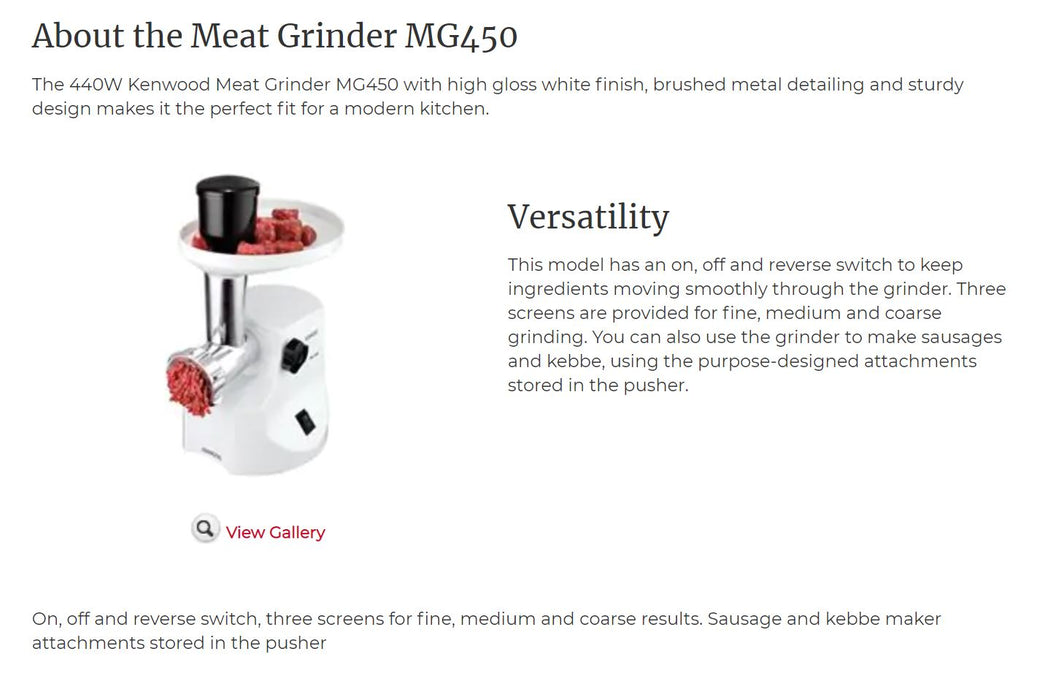 Kenwood Meat Grinder MG450 5011423059907