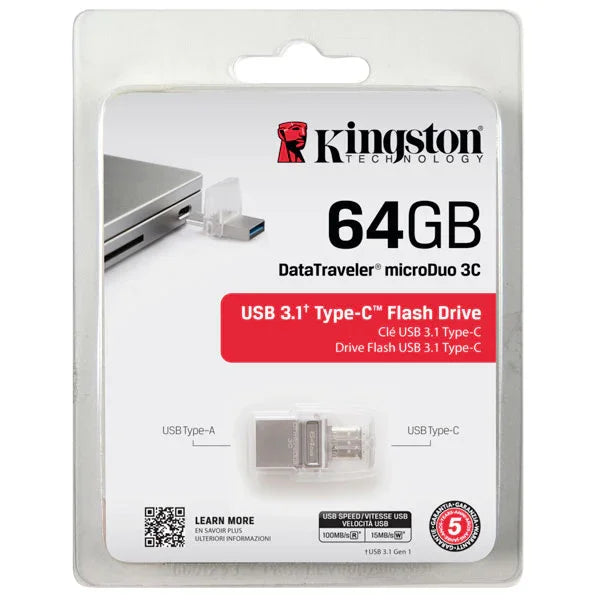 Kingston DataTraveler microDuo 3C USB-C 64GB Drive DTDUO3C/64GB - LX2001 - Homewares, Outdoor, Phone Accessories, Cases, Speakers, Headphones + More -