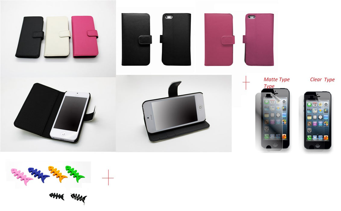 Iphone 5 5S Leather Case + Screen Protetcor