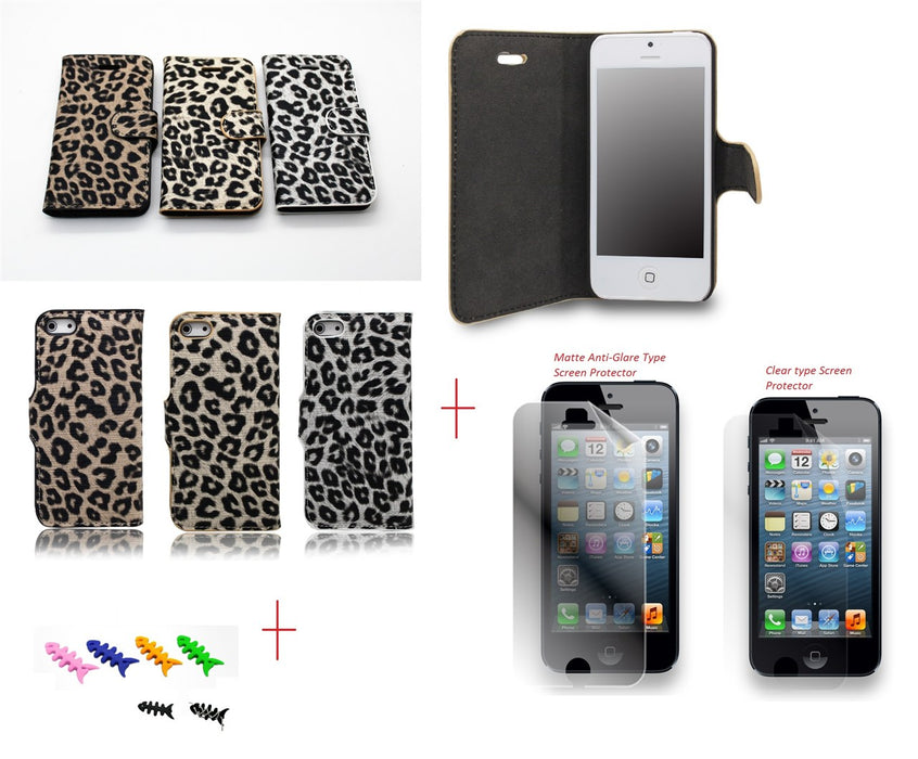 Iphone 5 Leopard Pattern Leather Case + SP