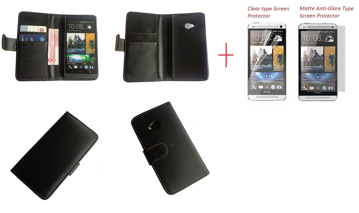 HTC ONE M7 Leather Case + Screen Protector