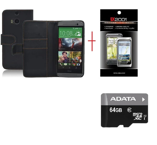 HTC ONE M8 Leather Case + SP + 64GB MicroSD Card - LX2001 - Homewares, Outdoor, Phone Accessories, Cases, Speakers, Headphones + More -