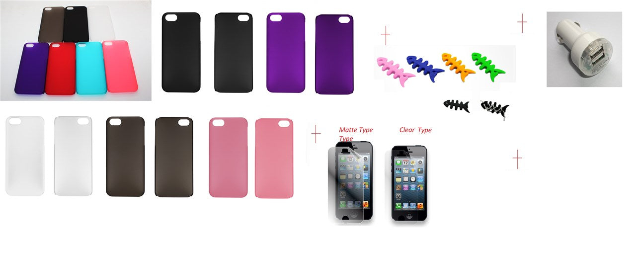 Matte PC Hard Case for iPhone 5 + SP + Car Charger