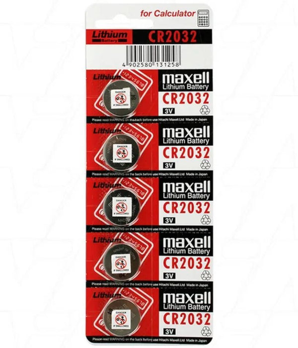Maxell Lithium Battery CR2032 3V Coin Cell - 5 Pack