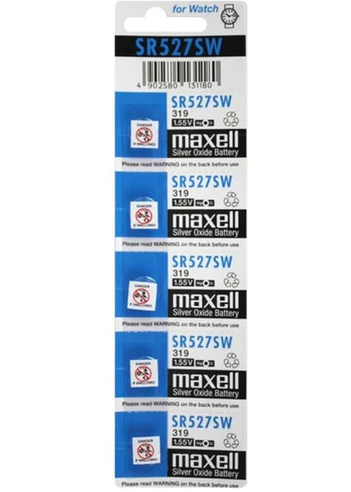 Maxell Silver Oxide SR527SW Watch Battery Button Cell - 5 Pack