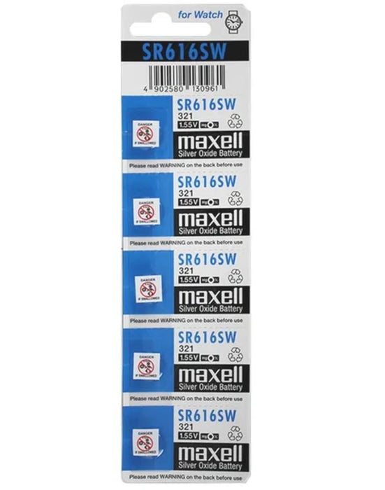 Maxell Silver Oxide SR616SW Watch Battery Button Cell - 5 Pack