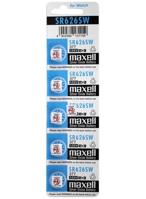Maxell Silver Oxide SR626SW Watch Battery Button Cell - 5 Pack