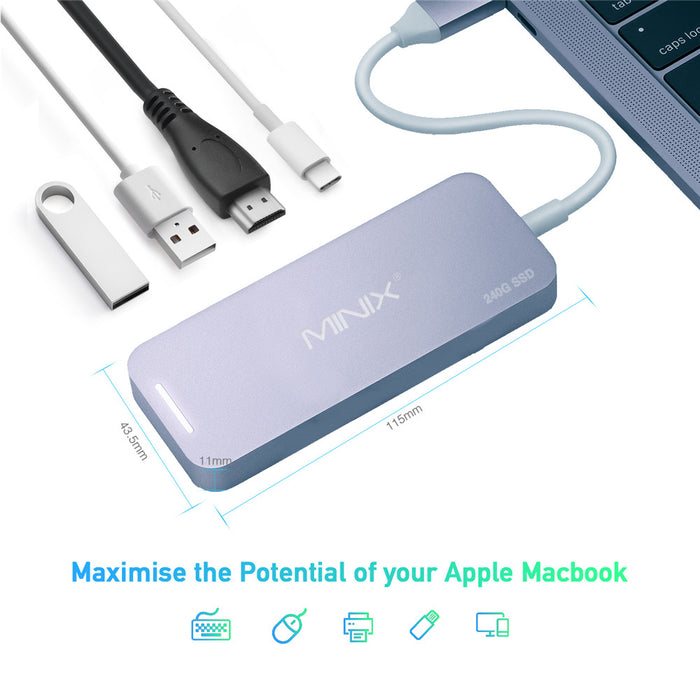 Minix USB-C Hub 240GB SSD Storage 4K HDMI Port + 2 x USB 3.0 Port - Grey NEO-S2GR