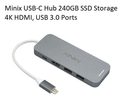 Minix USB-C Hub 240GB SSD Storage 4K HDMI Port + 2 x USB 3.0 Port - Grey NEO-S2GR