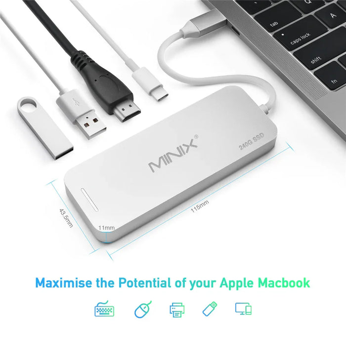Minix USB-C Hub 240GB SSD Storage 4K HDMI Port + 2 x USB 3.0 Port - Silver NEO-S2SI - LX2001 - Homewares, Outdoor, Phone Accessories, Cases, Speakers, Headphones + More -