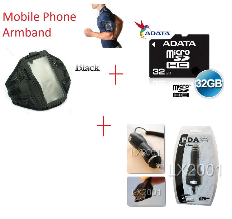 Sports Armband Case + 32GB MicroSD + Car Charger