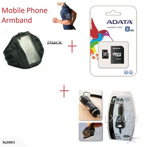 Sports Armband Case + 8GB MicroSD + Car Charger