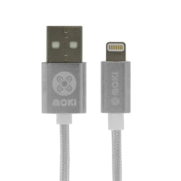 Moki 10cm USB-A to Lightning SynCharge Braided Charge & Sync Cable - Silver ACC-MSTLCAPO - LX2001 - Homewares, Outdoor, Phone Accessories, Cases, Speakers, Headphones + More -