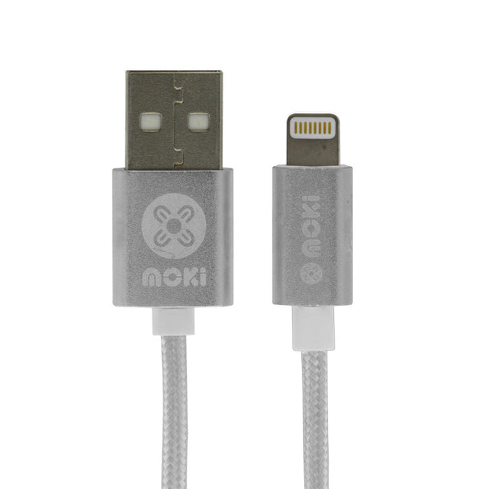 Moki 10cm USB-A to Lightning SynCharge Braided Charge & Sync Cable - Silver ACC-MSTLCAPO