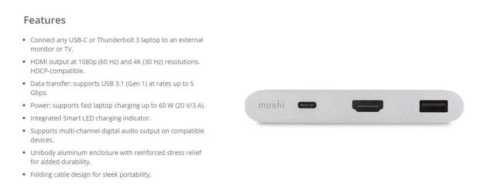 Moshi USB-C HDMI Multiport Adapter Hub - LX2001 - Homewares, Outdoor, Phone Accessories, Cases, Speakers, Headphones + More -