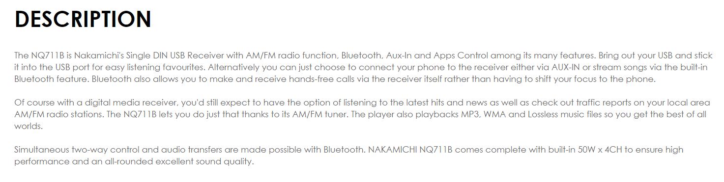 Nakamichi NQ711B Bluetooth USB AUX NZ Tuner Stereo NQ711B