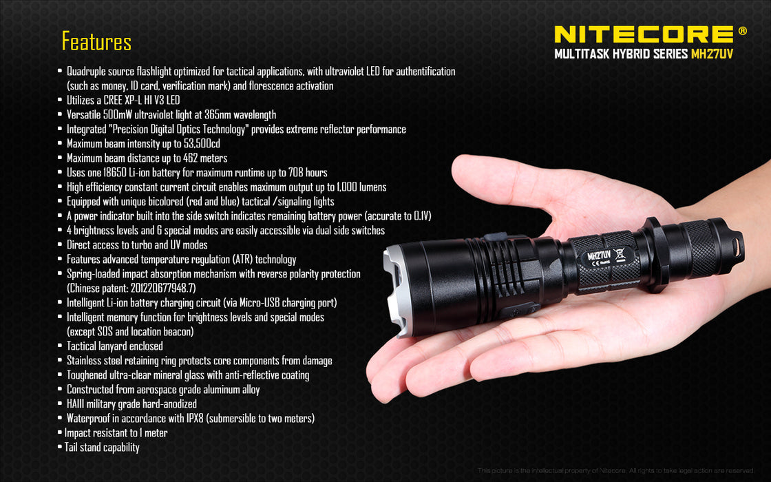Nitecore RECHAREABLE MULTI-SPECTRUM LED FLASHLIGHT WITH ULTRAVIOLET LIGHT