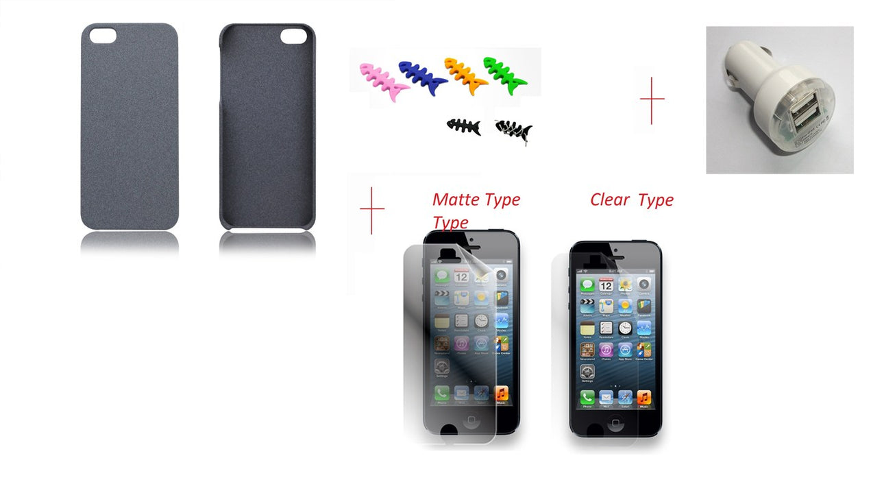 Matte PC Hard Case for iPhone 5 + SP + Car Charger