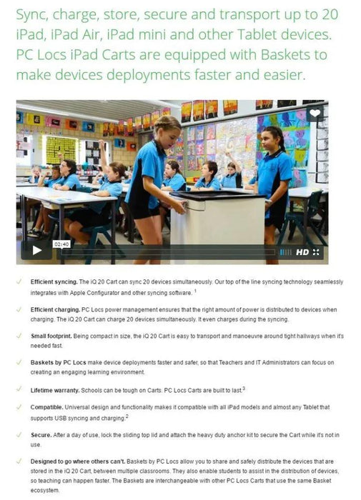 PC Locs IQ 20 Sync & Charge Cart for Apple & Other PCL7310 - LX2001 - Homewares, Outdoor, Phone Accessories, Cases, Speakers, Headphones + More -