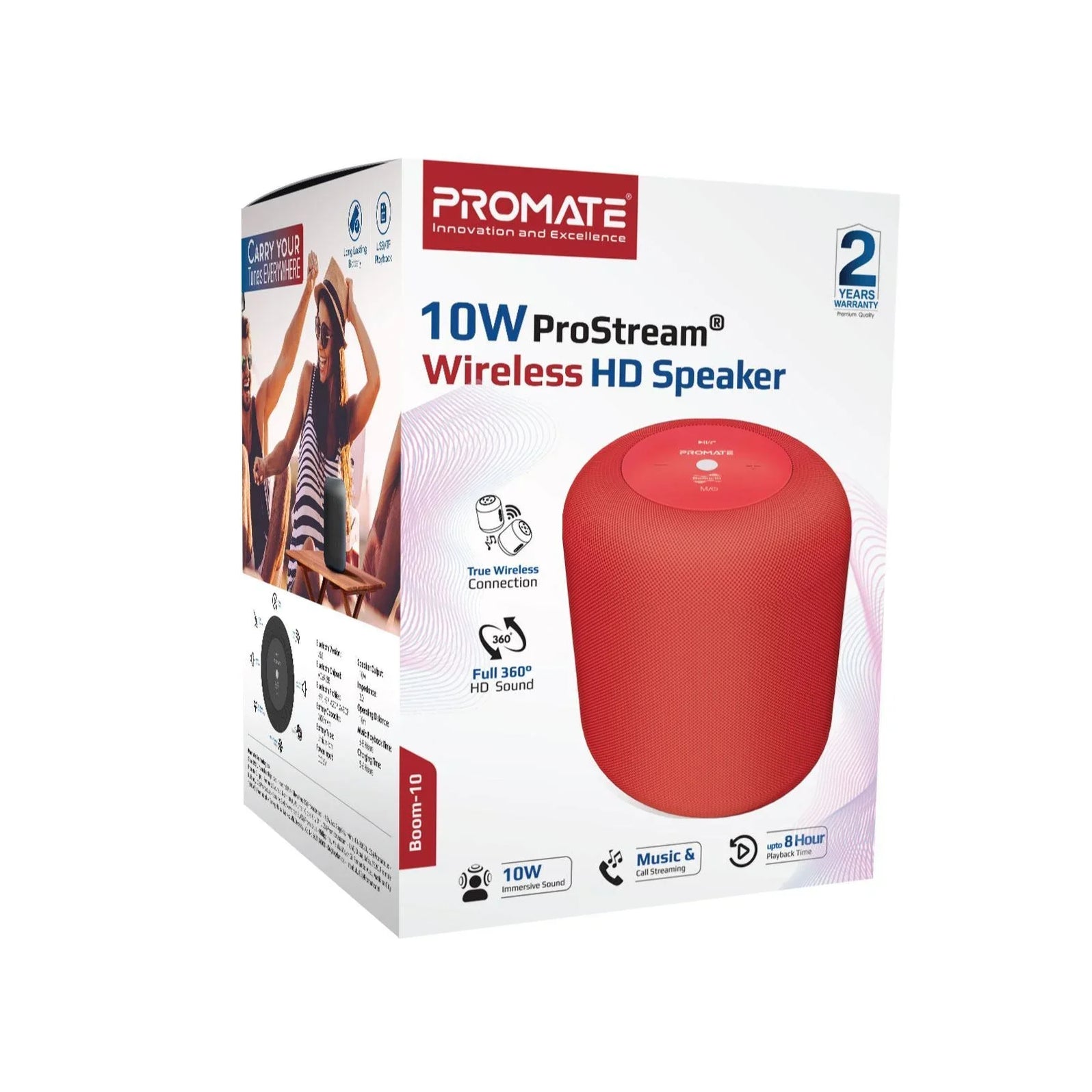 PROMATE 10W Wireless HD Bluetooth Compact Lightweight Speaker - Red ...