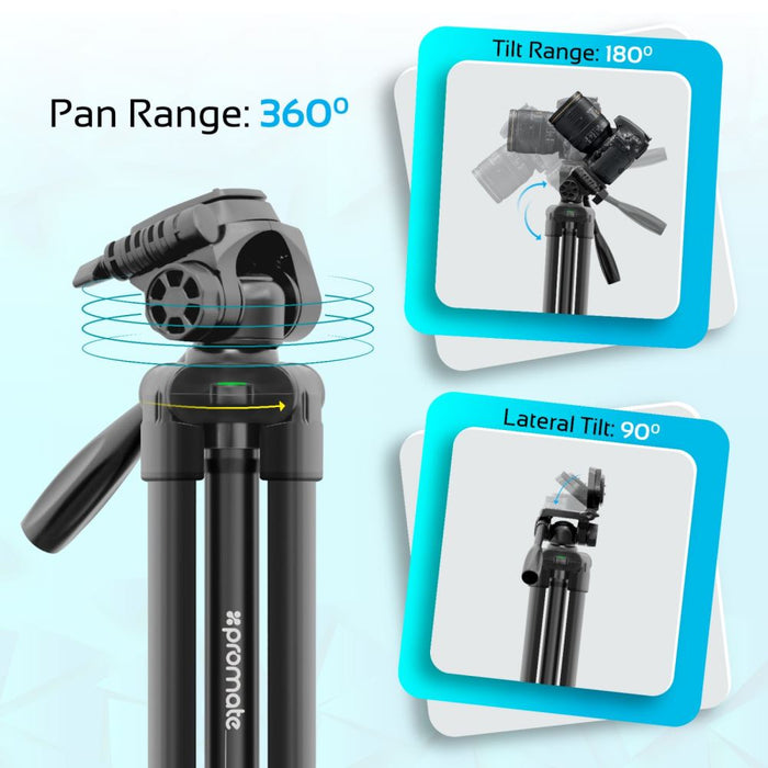 PROMATE 3-Way Precision Head Tripod 53-150cm Height adjustment