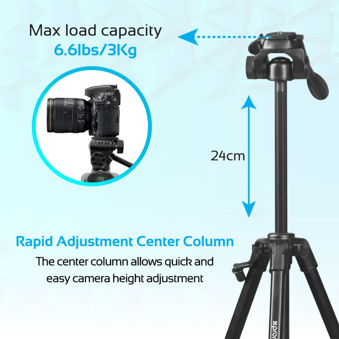 PROMATE 3-Way Precision Head Tripod 53-150cm Height adjustment