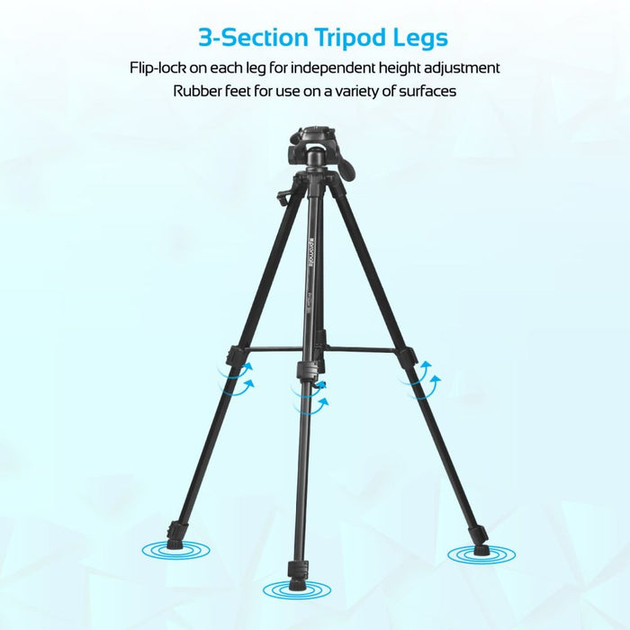 PROMATE 3-Way Precision Head Tripod 53-150cm Height adjustment