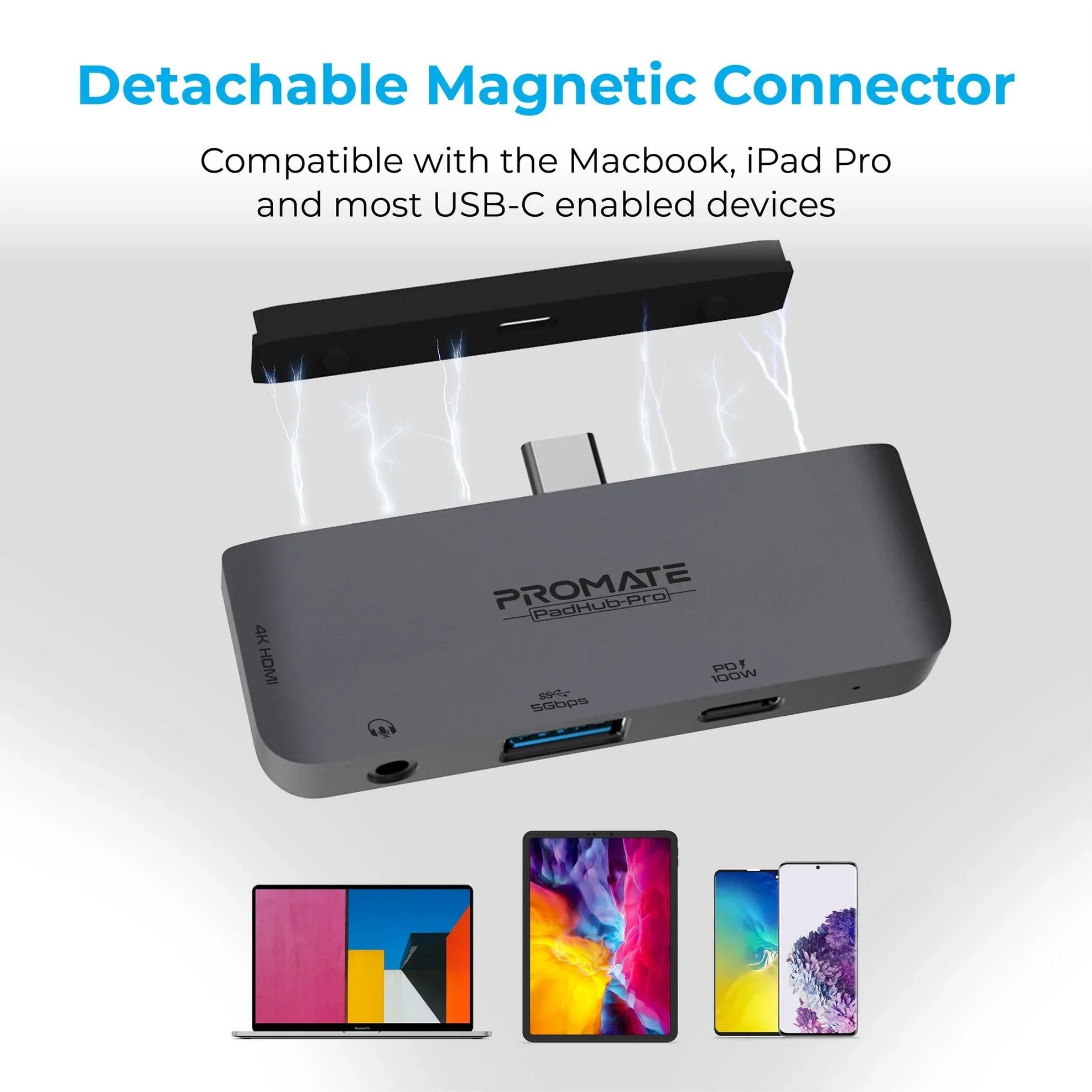 PROMATE 4-In-1 Multimedia Multi-Port Hub w/ USB-C Connector - Grey PAD ...