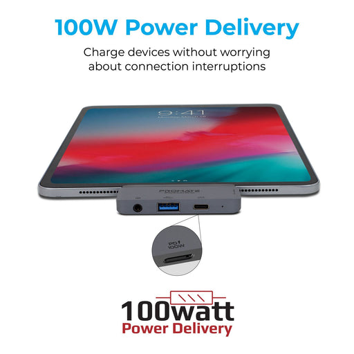PROMATE 4-In-1 Multimedia Multi-Port Hub w/ USB-C Connector - Grey PADHUB-PRO.GRY