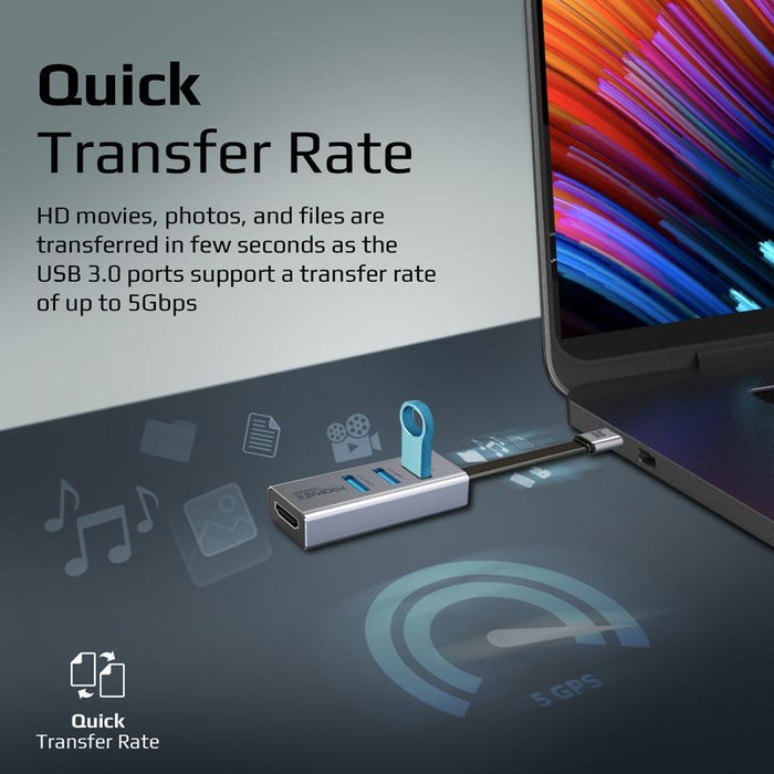 PROMATE 4-In-1 USB Multi-Port Hub w/ USB-C Connector